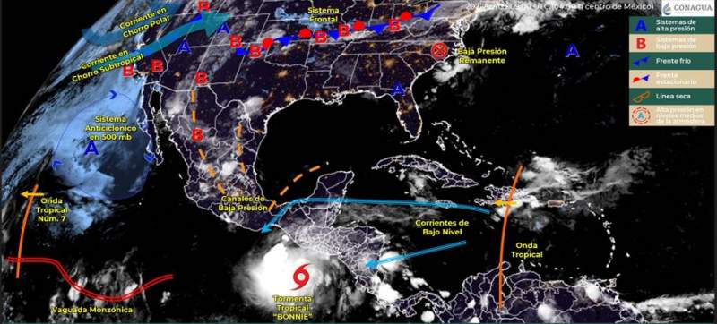 Ocasionará “Bonnie” nubosidad y lluvias de moderadas a fuertes en Oaxaca